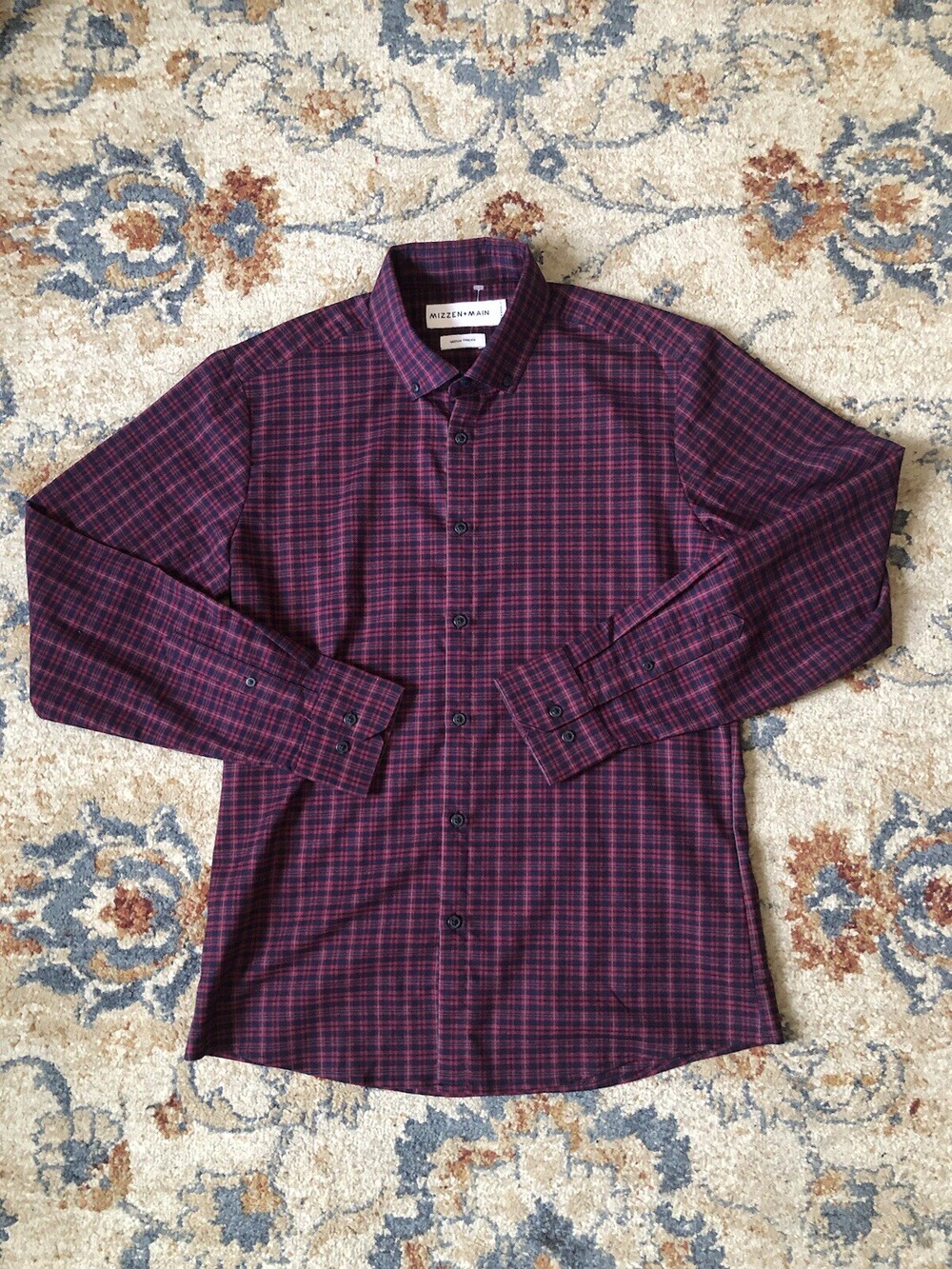 Mizzen+Main Shirt Mens Medium Trim Fit Red Plaid Button Up Long Sleeve Stretch